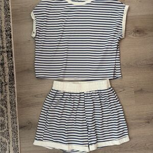 Striped Navy and White Two-Piece Set